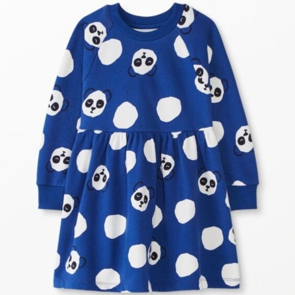 Hanna Andersson Long Sleeve French Terry Dress with Panda Design, size 8 (130)